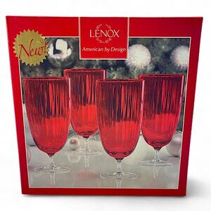 Lenox Holiday Optic Red All Purpose Beverage Set Of 4 16oz Clear Footed #831463